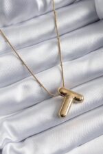 Mey İthalat® 316L Çelik Gold Renk Bubble "T" Harf Model Kadın Kolye