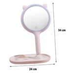 BUFFER® Kedi Kulaklı Telefon Standlı Yuvarlak Dokunmatik Led Ayarlı Masa Üstü Makyaj Aynası - Görsel 3