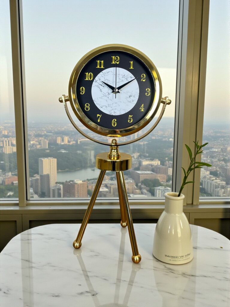 Golden Marble Üç Ayaklı Metal Masa Saati