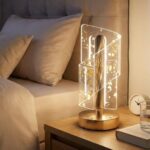 BUFFER® Çapraz Kavisli Kristal Altın Toz Model LED Masa Lambası – Gold Gövdeli, Dokunmatik, 3 Kademe Işık Ayarlı Şarjlı Dekoratif Lamba - Görsel 4