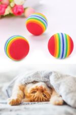 Buffer® 3lü Gökkuşağı Sünger Kedi Köpek Çiğneme Oyun Topu 4,2 cm - Görsel 8