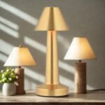 BUFFER® Çatı Model Gold Renk Şarjlı Dokunmatik 3 Renkli LED Masa Lambası - Görsel 4