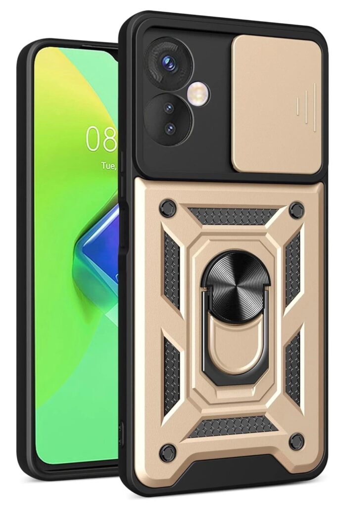 Mey İthalat®  İnfinix Hot 30 4G Kılıf Pars Lens Yüzüklü Silikon - Gold