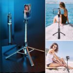BUFFER® Fotoğraf Makinası ve Telefon Takılabilen 2si 1 Arada 2.2m Uzayan Selfie Çubuğu Kumandalı Tripod - Görsel 5