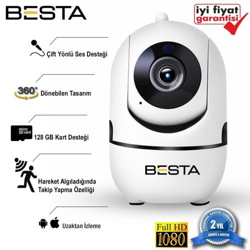2MP 1080P Hareket Sensörlü 360 derece Kablosuz Güvenlik Kamerası 128 GB SD Kart Dahil 2MP 1080P Hareket Sensörlü 360 derece Kablosuz Güvenlik Kamerası 128 GB SD Kart Dahil