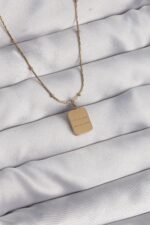 Mey İthalat® 316L Çelik Gold Renk Kare Charm Model Kolye