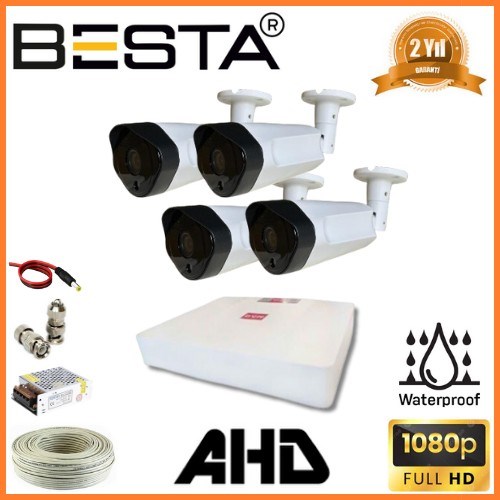 2 MP 1080P 4 Dış Mekan Kameralı AHD Güvenlik Seti