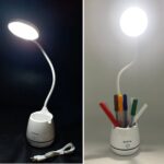 BUFFER®Kalemlikli Telefon Tutacaklı Şarjlı Dokunmatik 3 Mod Esnek Başlıklı Dimmerli LED Masa Lambası - Görsel 2