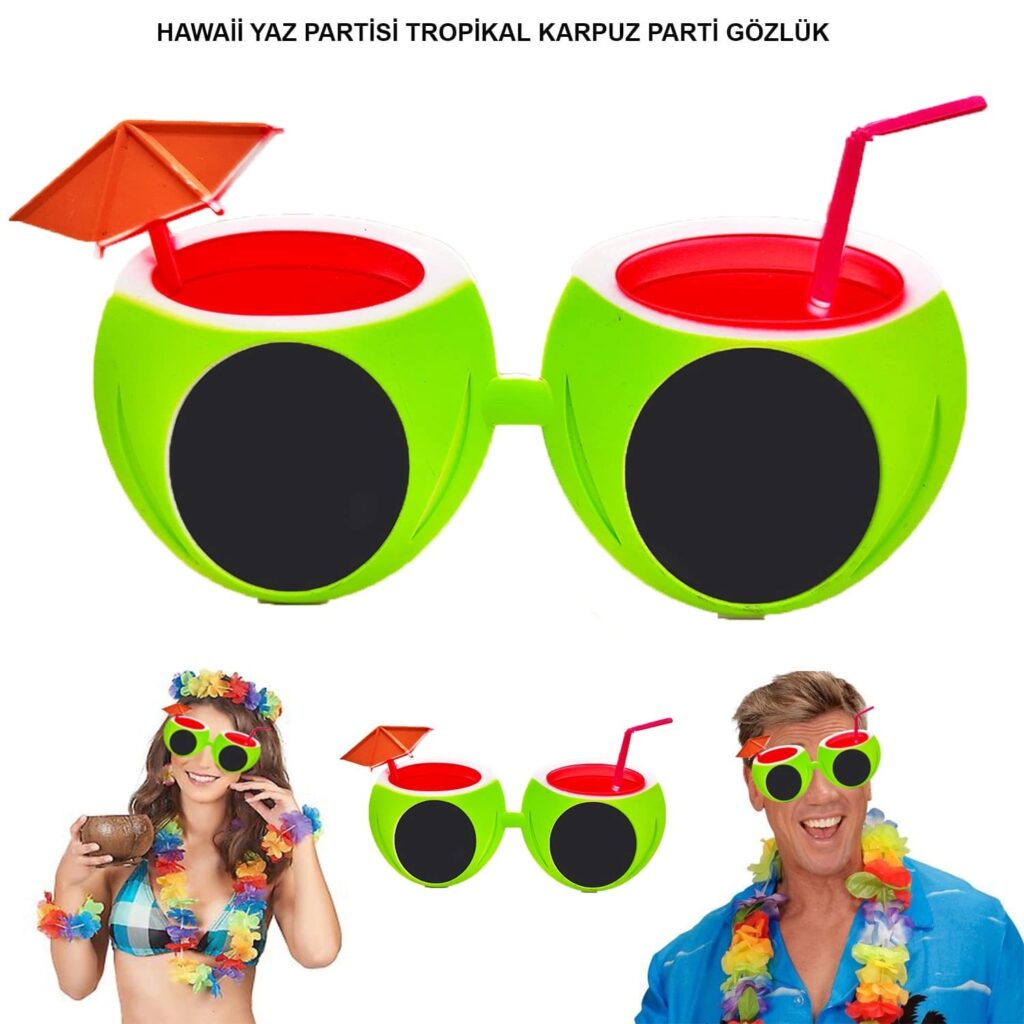 Mey İthalat® Karpuz Şekilli Tropikal Hawaii Yaza Merhaba Parti Gözlüğü