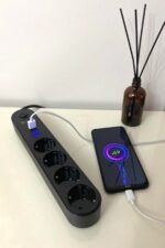 BUFFER® 4lü Siyah Anahtarlı 3 USB Li Akım Korumalı Topraklı Çocuk Korumalı Grup Priz 2 Metre - Görsel 5