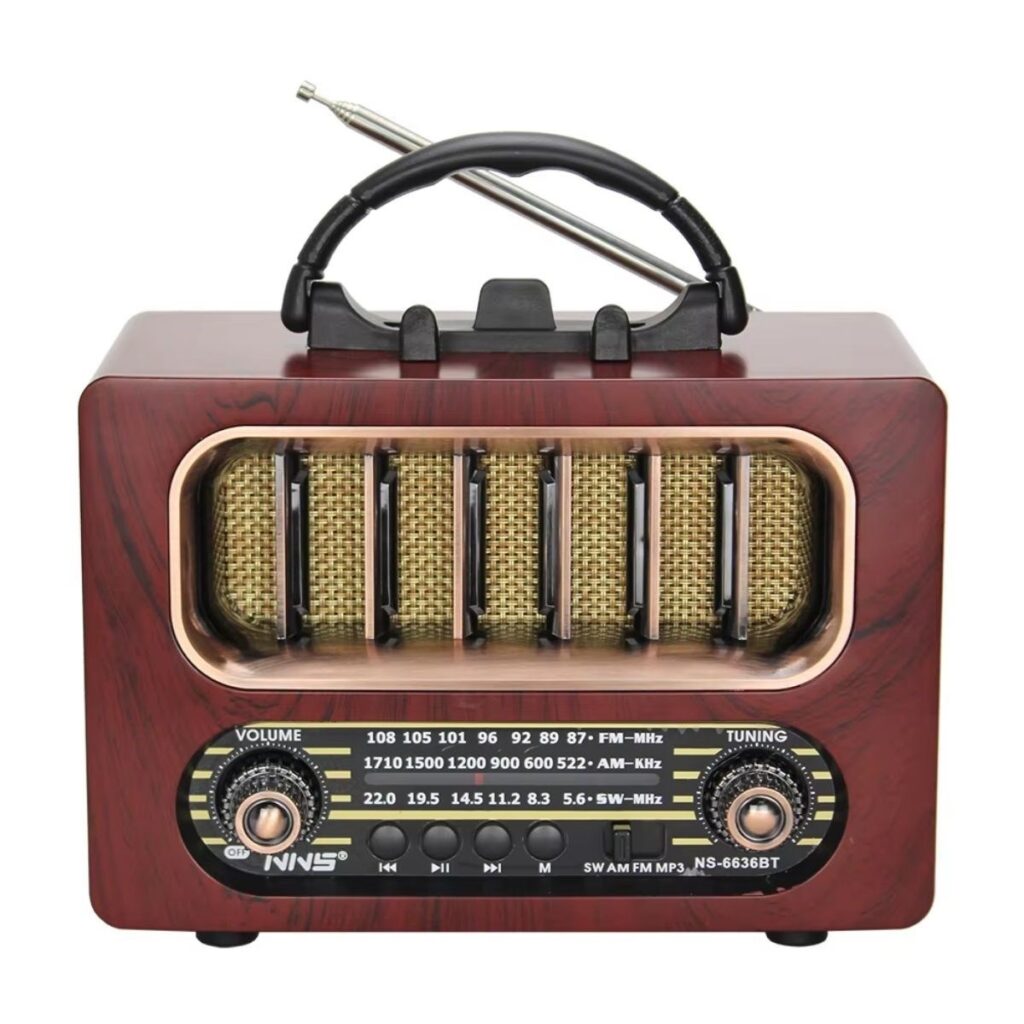 BUFFER® Orta Boy Retro Ahşap Tasarım Bluetooth Hoparlörlü Radyo – FM/AM Destekli