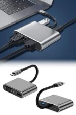 4’ü 1 Arada Type-C to Hub Dönüştürücü Adaptör – 4K Ultra HD HDMI & VGA Görüntü Aktarımı, PD Hızlı Şarj Destekli, USB Çoklayıcı - Görsel 6