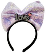 Mey İthalat® Led Işıklı 3 Farklı Fonksiyonda Yanan Gümüş Love Yazılı Lila Fiyonk Taç 20X17 cm - Görsel 2