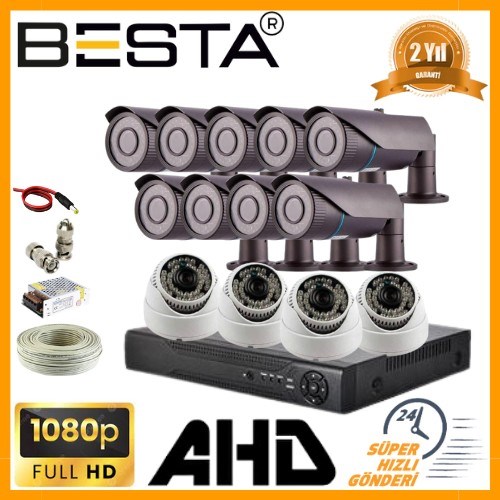 2MP 1080P 9 Dış 4 İç Mekan Kameralı AHD Güvenlik Seti