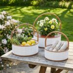 BUFFER® 3 Boy İç İçe Geçebilen Plastik Rattan Sepetler–Beyaz Renkli,Kahverengi Saplı, Çok Amaçlı Düzenleyici ve Sunum Sepeti Seti - Görsel 4