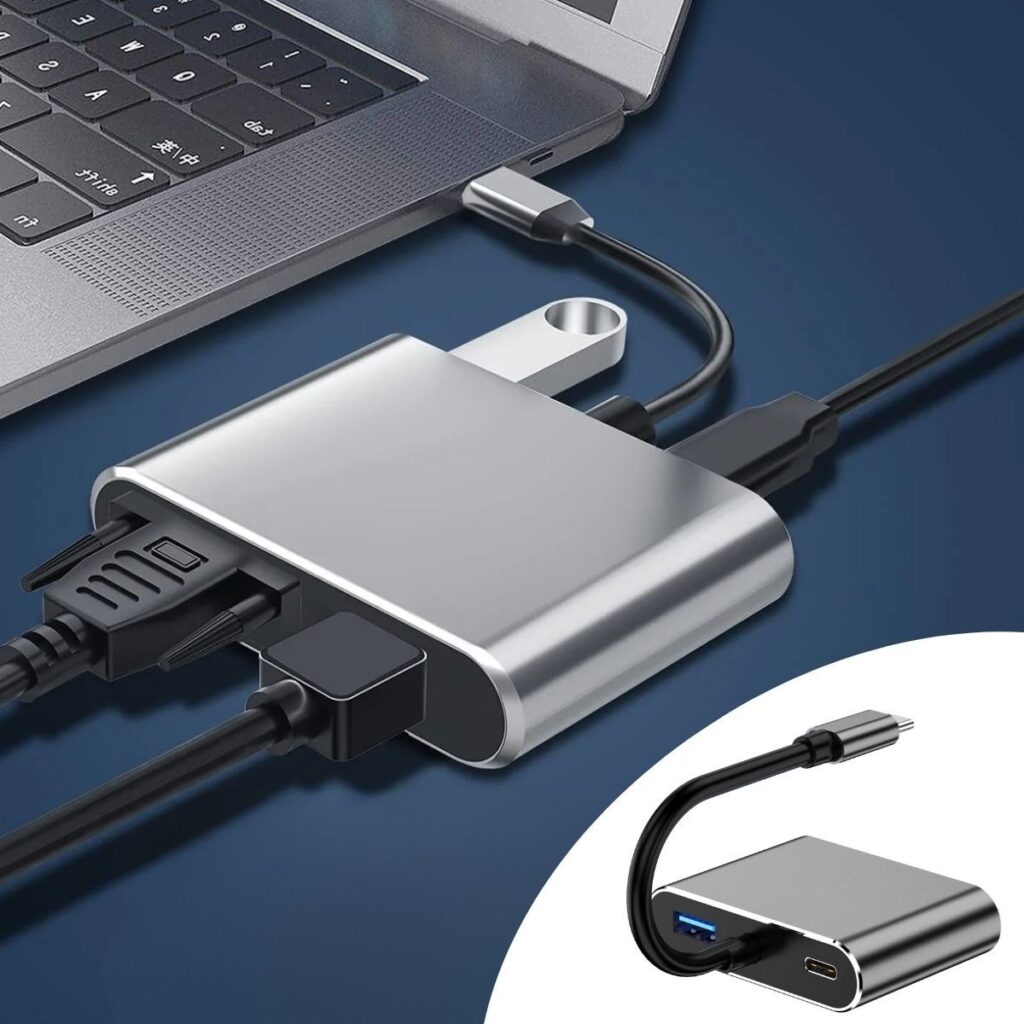 4’ü 1 Arada Type-C to Hub Dönüştürücü Adaptör – 4K Ultra HD HDMI & VGA Görüntü Aktarımı