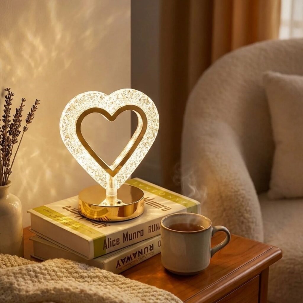 BUFFER® Kalp Şeklinde Kristal LED Masa Lambası – Dokunmatik