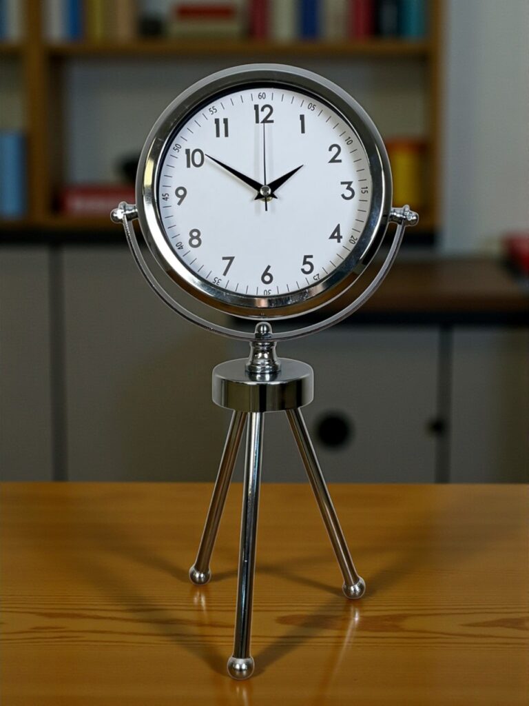 Krom Modern Classic Üç Ayaklı Metal Masa Saati