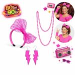 Mey İthalat® 80’ler 90’lar Neon Pembe Parti Seti – Kolye Küpe Taç - Görsel 3