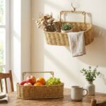 BUFFER® 2’li Duvar Askılı Plastik Rattan Organizer – Oval Hasır Görünümlü Mutfak Raf Sepeti
