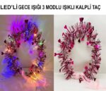 Mey İthalat® Kalp Püsküllü Gece Parıltısı 3 Modlu LED'li Işıklı Taç Fuşya Renk - Görsel 3