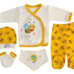 5'li Şişme Mini Arı Desenli Unisex Zıbın Takımı – Yenidoğan Seti