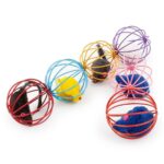BUFFER® Renkli Metal Kafesli Peluş Fareli Kedi Köpek Oyuncağı Oyun Topu 6 cm - Görsel 2