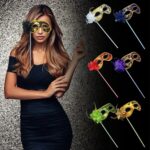Mey İthalat® Lüks Taşlı Saplı Maskeli Balo Maskesi Altın Renk 35 cm - Görsel 2