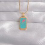 Mey İthalat® 316L Çelik Gold Renk Mavi Mineli Tarot Kolye