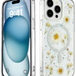 Mey İthalat®  iPhone 14 Pro Max Kılıf Daisy Simli Magsafe Kapak - Gümüş