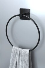 BUFFER® Kendiliğinden Yapışkanlı Siyah Paslanmaz Metal Yuvarlak Havluluk - Görsel 7