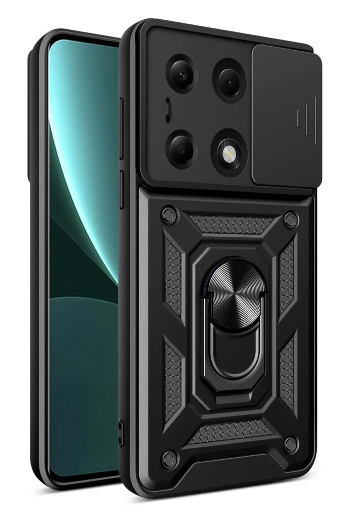 Mey İthalat®   Poco M6 Pro 4G Kılıf Pars Lens Yüzüklü Silikon - Siyah