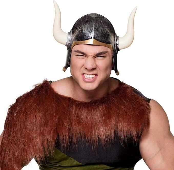 Mey İthalat® Mega Boynuzlu Viking Ivar Kaskı Eskitilmiş Desen Gümüş Renk