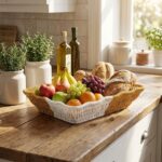 BUFFER® Dikdörtgen Çift Renkli Plastik Rattan Ekmek ve Meyve Sepeti - Çok Amaçlı Banyo ve Mutfak Düzenleyici - Yıkanabilir Tezgâh Üstü Organizer