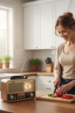 BUFFER® Orta Boy Saat Göstergeli Retro Ahşap Tasarım Bluetooth Hoparlörlü Radyo – FM/AM Destekli, Şarjlı ve Taşınabilir Radyo NS-8898 - Görsel 8