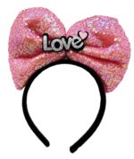 Mey İthalat® Led Işıklı 3 Farklı Fonksiyonda Yanan Gümüş Love Yazılı Fuşya Pembe Fiyonk Taç 20X17 cm - Görsel 2