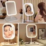 BUFFER® Dokunmatik LED Işıklı Kare Makyaj Aynası – Altı Organizer Kaseli, Ayarlanabilir Aydınlatmalı Masaüstü Makyaj ve Cilt Bakım Aynası - Görsel 3