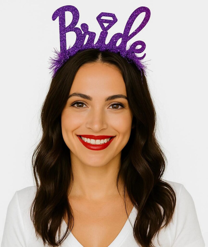 Mey İthalat® Mor Renk Bekarlığa Veda İtalik Yazı Alyanslı Bride Taç
