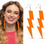 Mey İthalat® 80’ler 90'lar Retro Neon Turuncu Şimşek Küpe 10 cm - Görsel 5