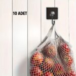 BUFFER® 10 Adet Duvara, Dolapa Yapışan Güçlü Yapışkanlı Siyah Duvar Askısı - Görsel 5