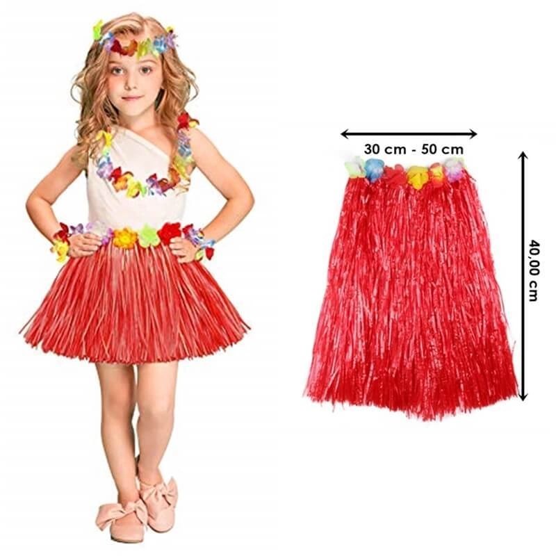 Mey İthalat® Hawaii Hula Eteği Kırmızı Renk 40 cm