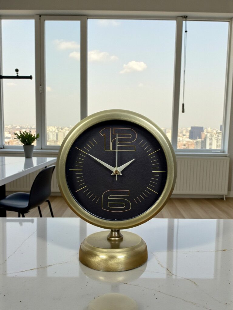 Retro Modern Tasarım 25 x 20 Cm Metal Masa Saati