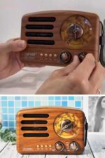 BUFFER® Küçük Boy Retro, Nostaljik, Ahşap Tasarım Bluetooth Hoparlörlü, Şarjlı, Taşınabilir Büyük Döndürülebilen Düğmeli FM/AM Destekli Radyo NS3380 - Görsel 7