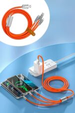 BUFFER®  3 Şarj Aleti 1 Arada Çinko Alaşım Hızlı Şarj Kablosu Turuncu - Görsel 6