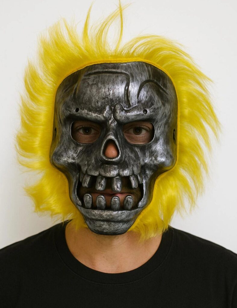 Mey İthalat® Wild Skull - Metal Kafatası Sarı Saçlı İskelet Maske