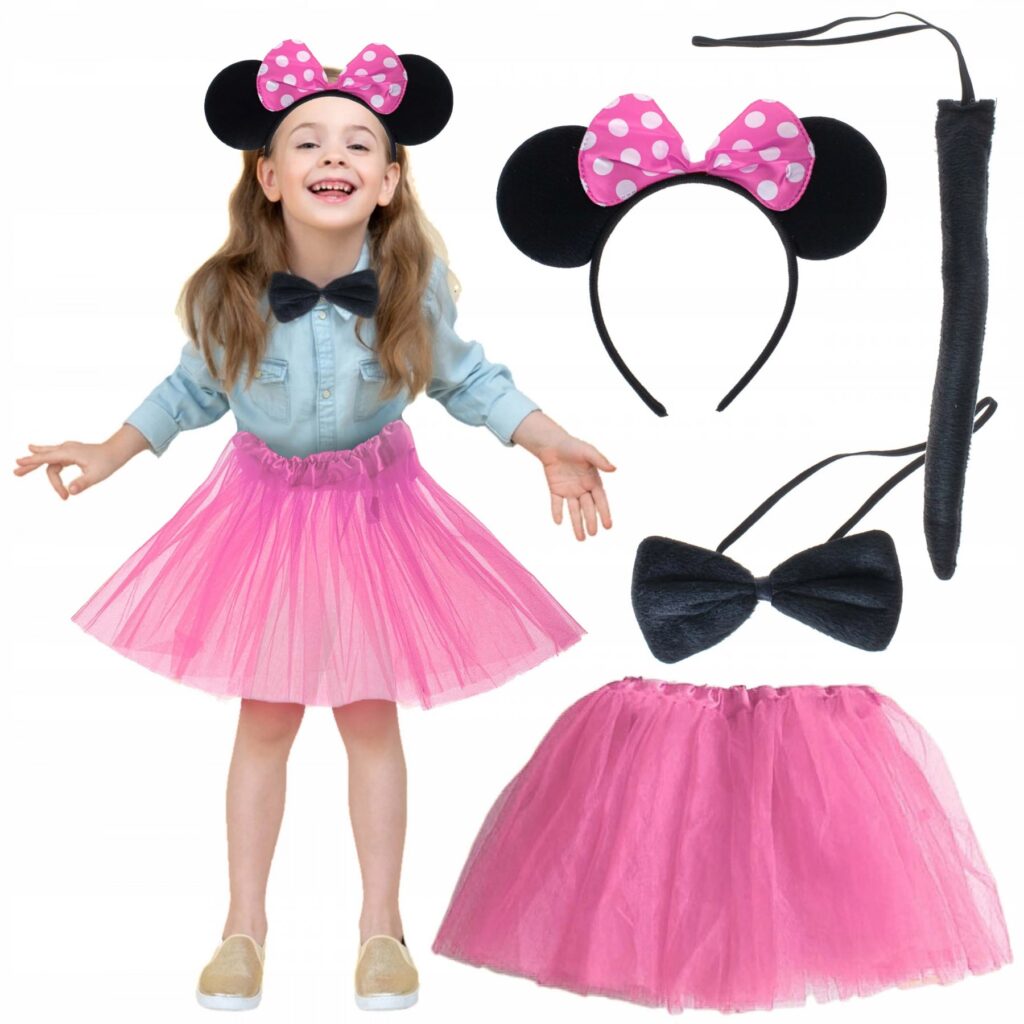 Mey İthalat® Minnie Kostüm Seti (Pembe Tütü Etek + Pembe Taç + Papyon + Kuyruk)