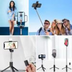 BUFFER® Kendiliğinden LED Işıklı Kumandalı Uzayabilen Selfie Çubuğu,Masa Üstü Tripod - Görsel 5