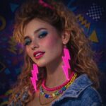 Mey İthalat® 80’ler 90'lar Retro Neon Pembe Şimşek Küpe 10 cm - Görsel 2