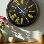 Siyah Mermer Desenli 52 Cm Metal Duvar Saati