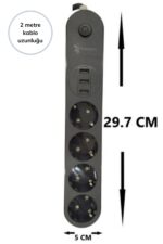 BUFFER® 4lü Siyah Anahtarlı 3 USB Li Akım Korumalı Topraklı Çocuk Korumalı Grup Priz 2 Metre - Görsel 6